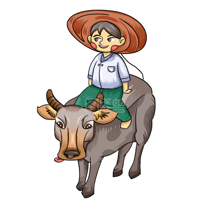 图怪兽原创元素国潮风芒种骑着牛的少年插画元素