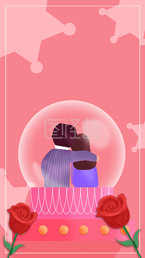 图怪兽原创素材卡通女孩人物表白情侣手机背景