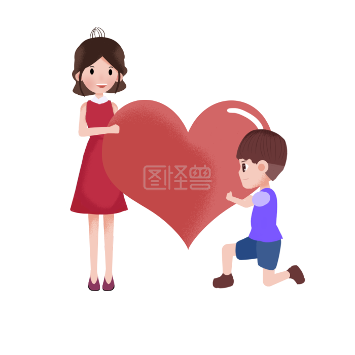图怪兽原创素材卡通女孩人物装饰表白情侣-背景素材图片-图怪兽