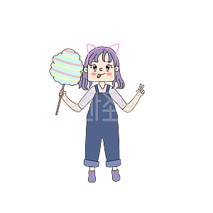 图怪兽原创元素卡通女孩吃棉花糖