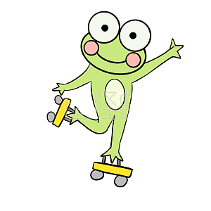图怪兽原创元素 绿色  卡通 青蛙 滑轮 表情包