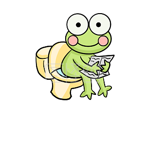 图怪兽原创元素 绿色  卡通 青蛙  蹲厕所  表情包