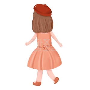 图怪兽原创元素女孩背影走路插画元素