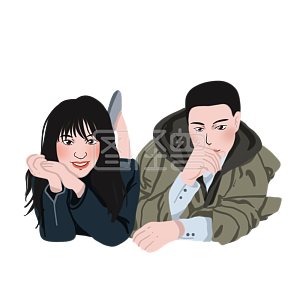 图怪兽原创元素旅游插画元素一起去旅游趴着拍照的情侣