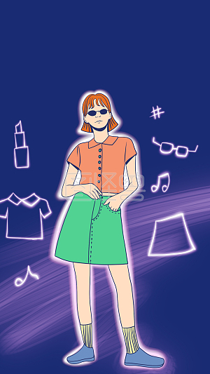 女孩人物手机背景详情卡通手绘可爱清新少女儿童服装夏装促销蓝色