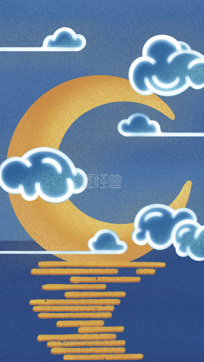 图怪兽原创元素质感卡通晚安蓝月亮海报-背景素材图片-图怪兽