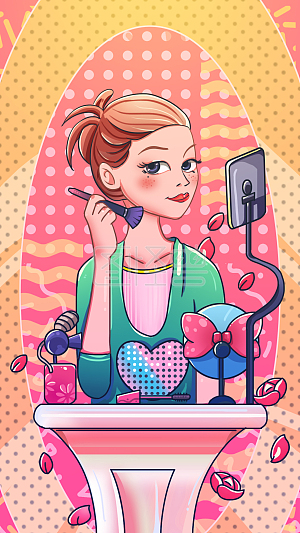 图怪兽原创元素卡通风电商美妆直播少女插画元素