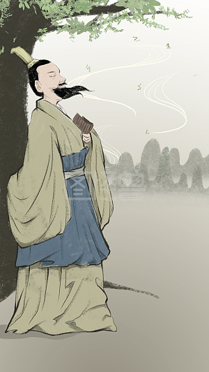 图怪兽原创素材卡通古风人物手机背景