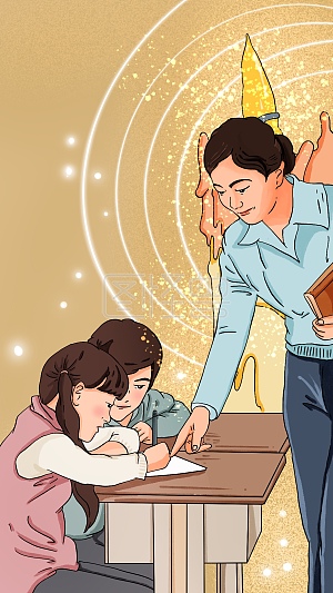 图怪兽原创元素 卡通 教师节 老师 教书育人 学生 蜡烛元素