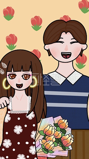 图怪兽原创素材卡通七夕情侣人物手机背景