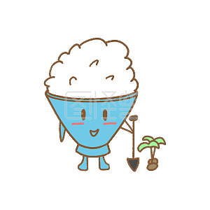 图怪兽原创元素 蓝色 卡通 米饭 耕田 表情包