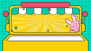 卡通手绘几何图案漫画风可爱兔子抽奖绿色ppt背景