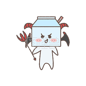 图怪兽原创元素 蓝色 卡通 牛奶盒 小恶魔 表情包