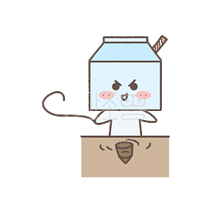 图怪兽原创元素 蓝色 卡通 牛奶盒 玩陀螺 表情包