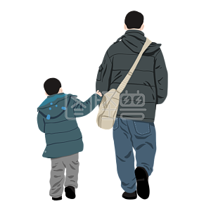 图怪兽原创原始手绘父亲节插画元素一起走路的父子两背影