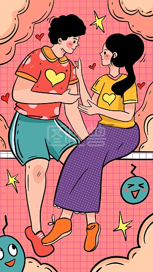 图怪兽原创元素七夕情侣粉色可爱卡通