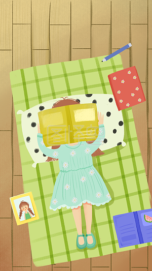 卡通 人物 睡觉 看书 书 休息 笔 粽 躺