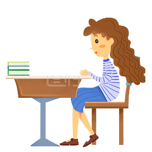 卡通 坐 学生 课桌 桌子 坐 女生 女 粽 上课