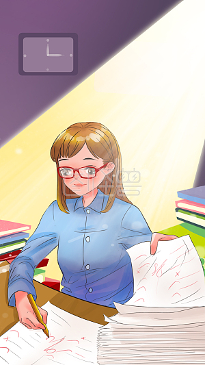 图怪兽原创元素卡通绘画教师节批改试卷