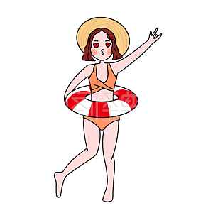 图怪兽原创元素卡通大暑比基尼女孩