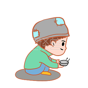 详情图怪兽原创元素卡通可怜小乞丐坚强表情包插画元素详情图