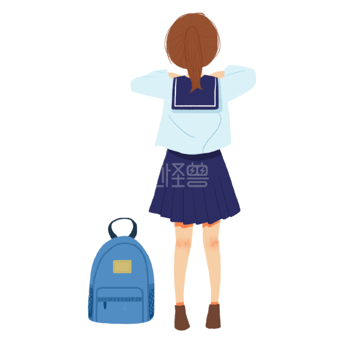 卡通人物女孩背影jk Jk制服制服校服蓝学生背景素材图片 图怪兽