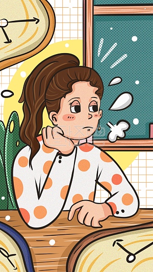 图怪兽原创背景世界无聊日女孩叹气无聊可爱