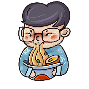 图怪兽原创元素小清新复古风吃面男孩背景插画元素
