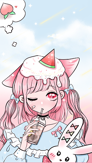 图怪兽原创元素卡通少女可爱粉色兔子女孩