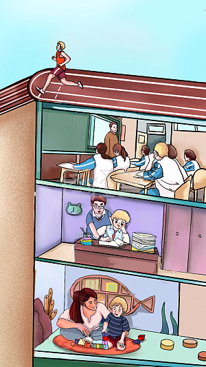 图怪兽原创背景教育培训机构学生成长读书课堂创意插画