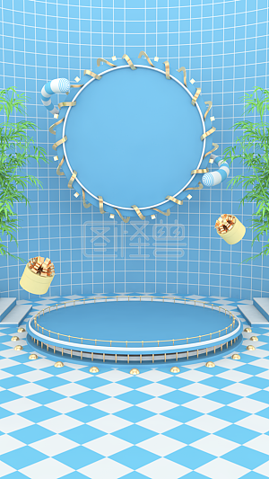 图怪兽原创元素c4d立体蓝色简约竖版背景手机海报