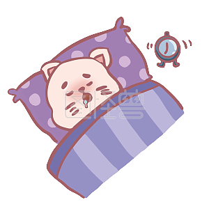 图怪兽原创元素卡通可爱小猫咪表情包粉色系睡过头迟到