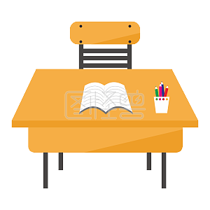 图怪兽原创素材卡通书桌笔筒书本黄色