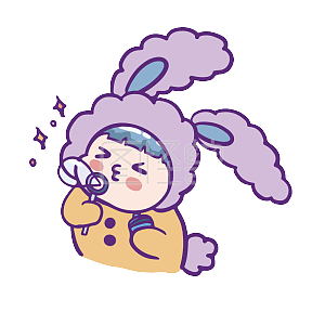 图怪兽原创元素紫色卡通可爱小女孩表情包萌系吹泡泡