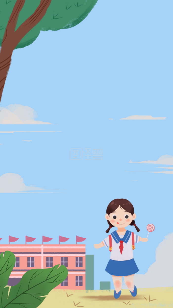 手绘原创卡通可爱开学季校园插画背景-背景素材图片-图怪兽