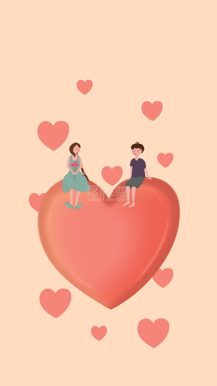 图怪兽原创元素小清新卡通七夕情人节男孩表白女孩爱心海报背景-背景素材图片-图怪兽