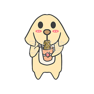 图怪兽原创元素       黄色    卡通     小狗      吃泡面