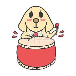 黄色    卡通     小狗       打鼓        表情包