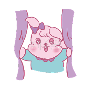 图怪兽原创元素粉色卡通拟人兔子表情包推开窗帘突然出现在吗