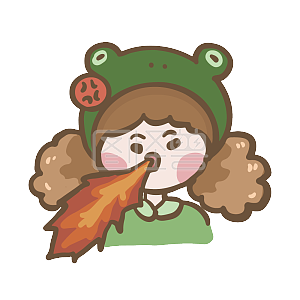 图怪兽原创元素卡通可爱小女孩表情包萌系青蛙头套生气