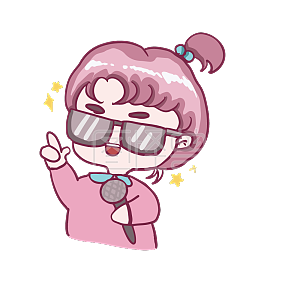 图怪兽原创元素卡通可爱女孩粉色系表情包麦霸唱歌