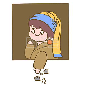 图怪兽原创元素卡通油画女孩假笑表情包插画元素