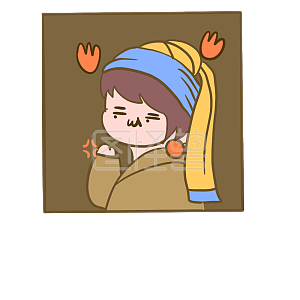 图怪兽原创元素卡通油画女孩心花怒放表情包插画元素