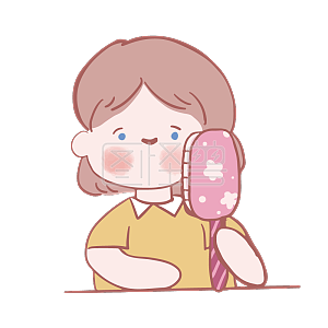 图怪兽原创元素卡通女孩清新萌系表情包梳头发