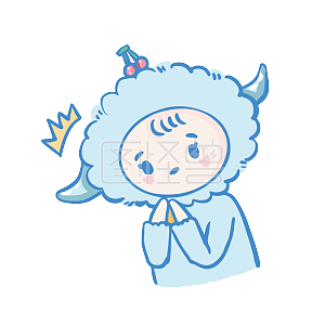 图怪兽原创元素蓝色系小绵羊拟人夏季清新表情包戳手手