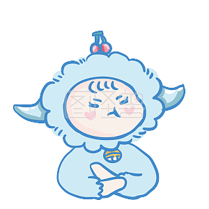 图怪兽原创元素蓝色系小绵羊拟人夏季清新表情包生气