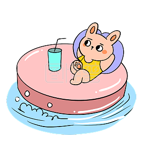 图怪兽原创元素卡通夏季游泳池兔子放空表情包插画元素