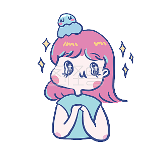 图怪兽原创元素蓝紫色卡通可爱女孩表情包期待