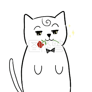 图怪兽原创元素卡通表情包白色猫咪绅士玫瑰