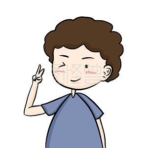 图怪兽原创元素 商业 宣传 表情包 卡通 卷毛男孩 蓝色 可爱 眨眼